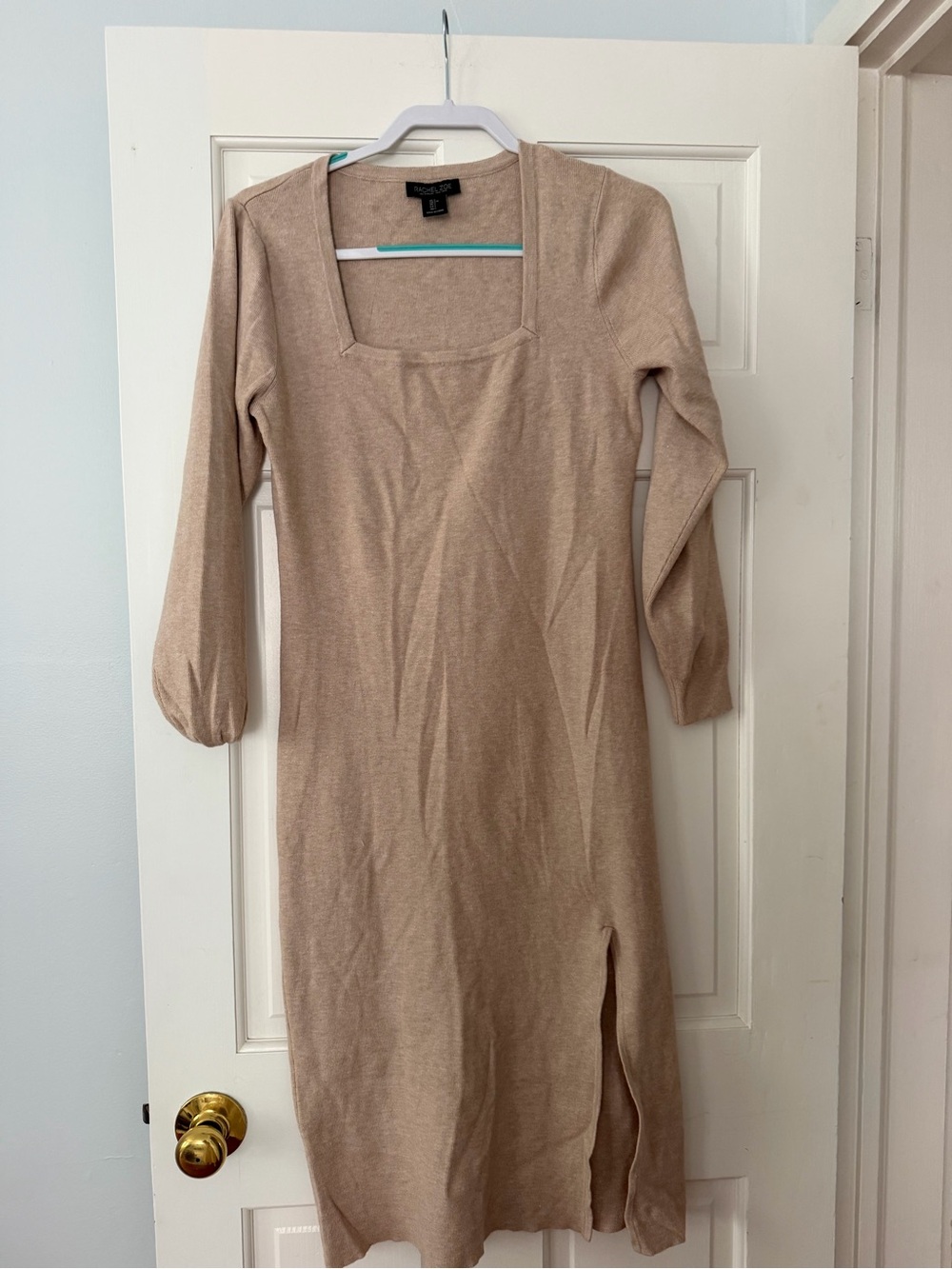 Rachel Zoe Taupe Knit Midi Dress with Square Neck